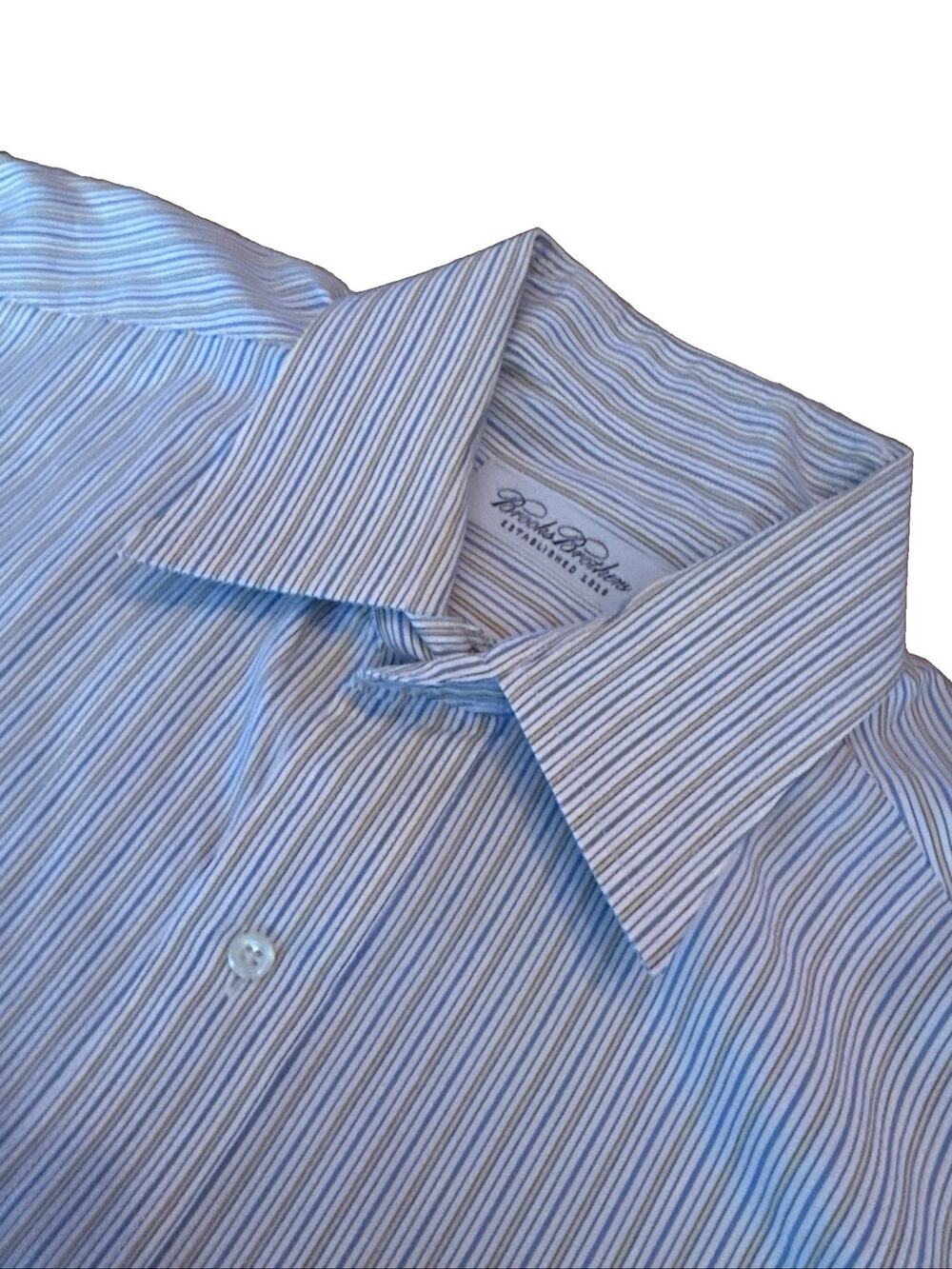 Brooks Brothers Mens Dress Shirt 15.5 32/33 Blue Yellow Stripe 100% Cotton